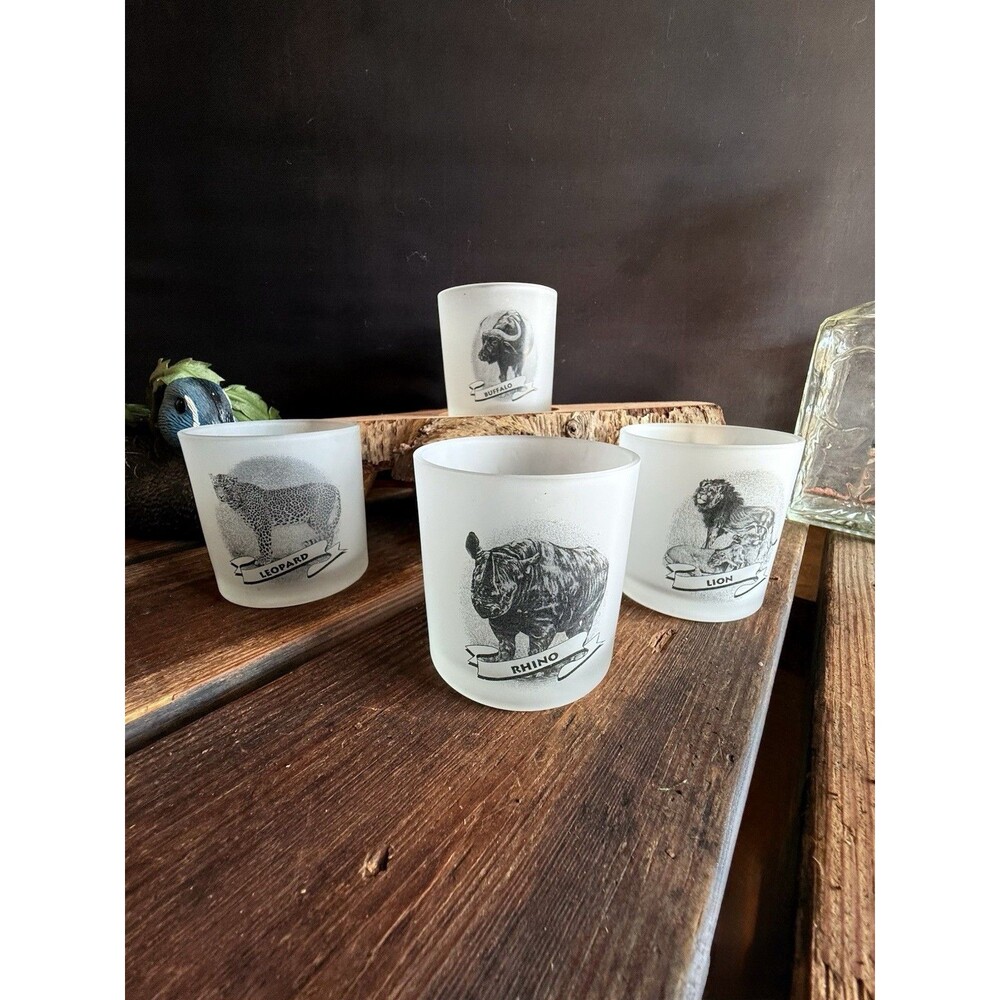 Frosted glassWild Animals Painted Set Leopard Rhino Lion Buffalo